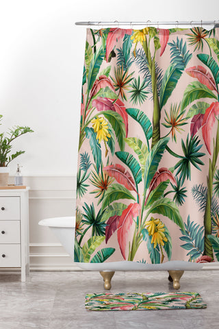 ChrissyInk Palm Life tropical palm leaves Shower Curtain And Mat