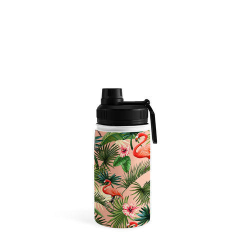 ChrissyInk Pink flamingoes tropical palm Water Bottle