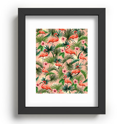ChrissyInk Pink flamingoes tropical palm Recessed Framing Rectangle