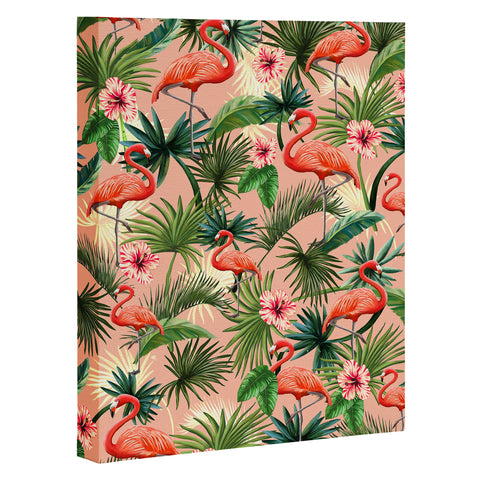 ChrissyInk Pink flamingoes tropical palm Art Canvas