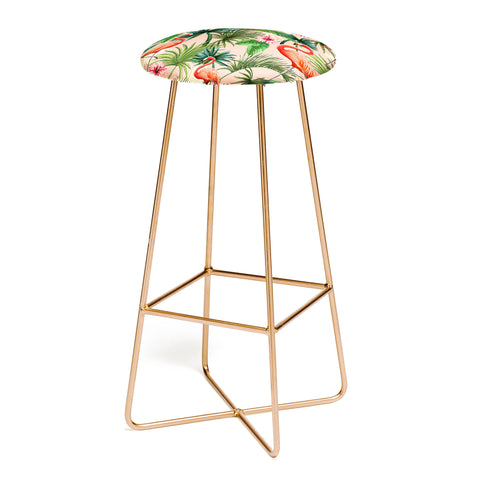 ChrissyInk Pink flamingoes tropical palm Bar Stool