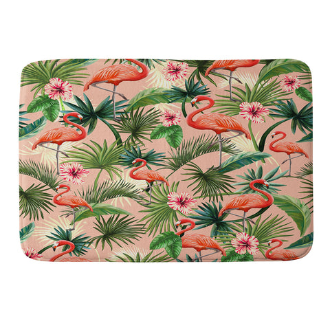 ChrissyInk Pink flamingoes tropical palm Memory Foam Bath Mat