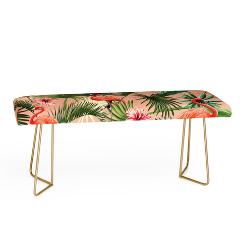 ChrissyInk Pink flamingoes tropical palm Bench