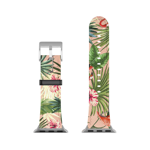ChrissyInk Pink flamingoes tropical palm Apple Watch Band