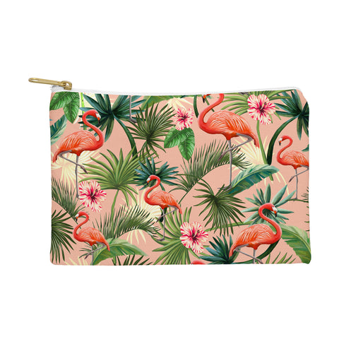 ChrissyInk Pink flamingoes tropical palm Pouch