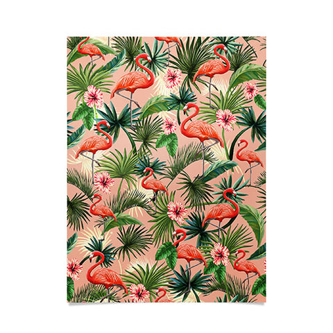 ChrissyInk Pink flamingoes tropical palm Poster