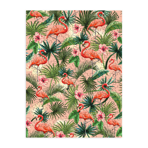 ChrissyInk Pink flamingoes tropical palm Puzzle