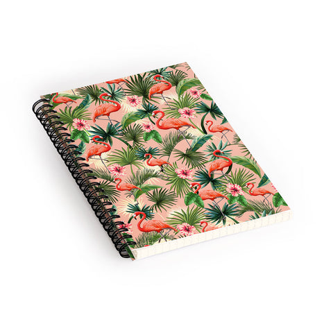 ChrissyInk Pink flamingoes tropical palm Spiral Notebook