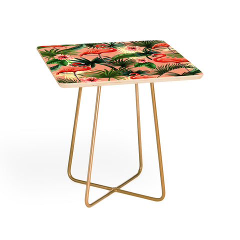 ChrissyInk Pink flamingoes tropical palm Side Table