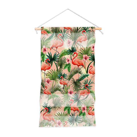ChrissyInk Pink flamingoes tropical palm Wall Hanging Portrait