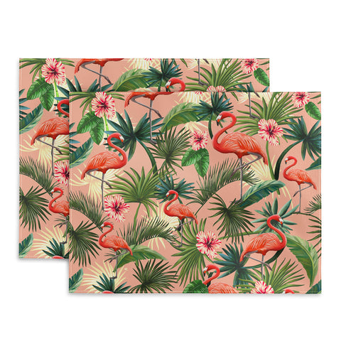 ChrissyInk Pink flamingoes tropical palm Placemat
