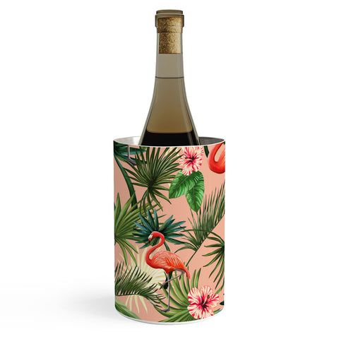 ChrissyInk Pink flamingoes tropical palm Wine Chiller