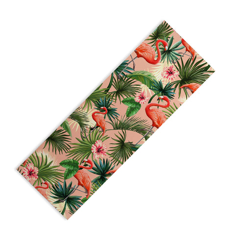 ChrissyInk Pink flamingoes tropical palm Yoga Mat