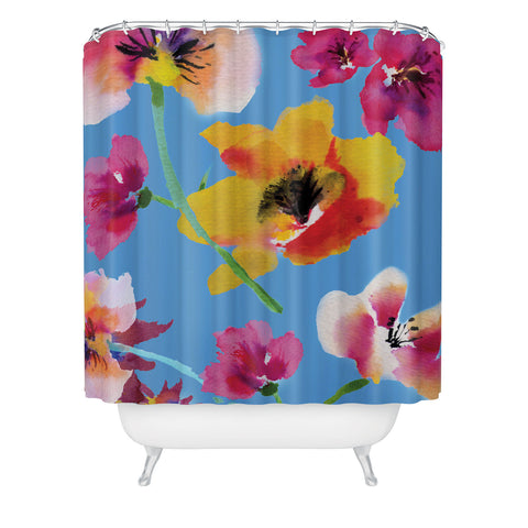 ChrissyInk Poppies floral Shower Curtain