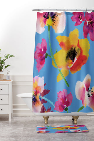 ChrissyInk Poppies floral Shower Curtain And Mat