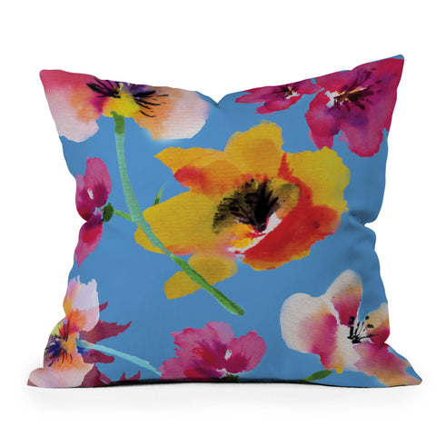 ChrissyInk Poppies floral Outdoor Throw Pillow