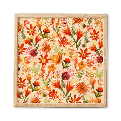 ChrissyInk Watercolor flowers orange red Framed Wall Art