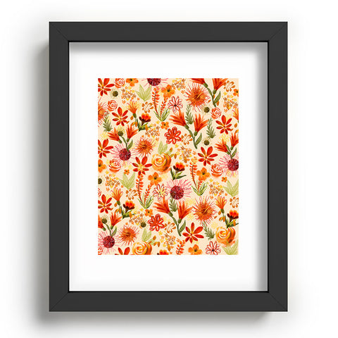 ChrissyInk Watercolor flowers orange red Recessed Framing Rectangle