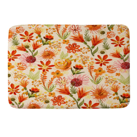 ChrissyInk Watercolor flowers orange red Memory Foam Bath Mat