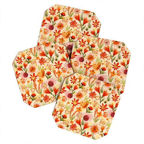 ChrissyInk Watercolor flowers orange red Coaster Set