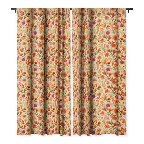 ChrissyInk Watercolor flowers orange red Blackout Window Curtain