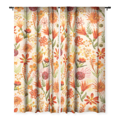 ChrissyInk Watercolor flowers orange red Sheer Non Repeat