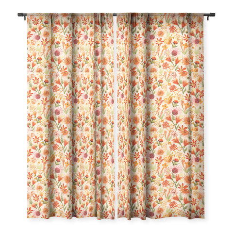 ChrissyInk Watercolor flowers orange red Sheer Window Curtain