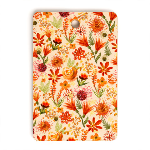 ChrissyInk Watercolor flowers orange red Cutting Board Rectangle