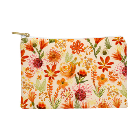 ChrissyInk Watercolor flowers orange red Pouch