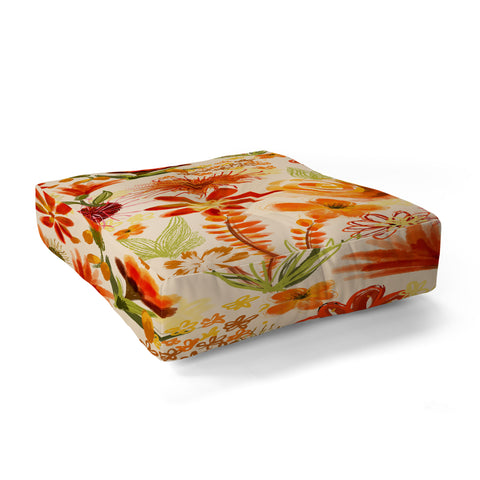 ChrissyInk Watercolor flowers orange red Floor Pillow Square