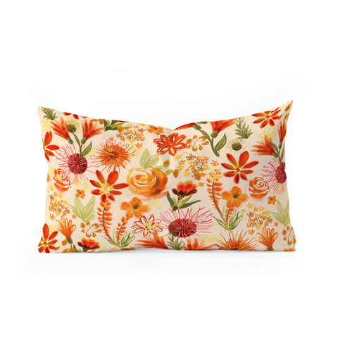 ChrissyInk Watercolor flowers orange red Oblong Throw Pillow