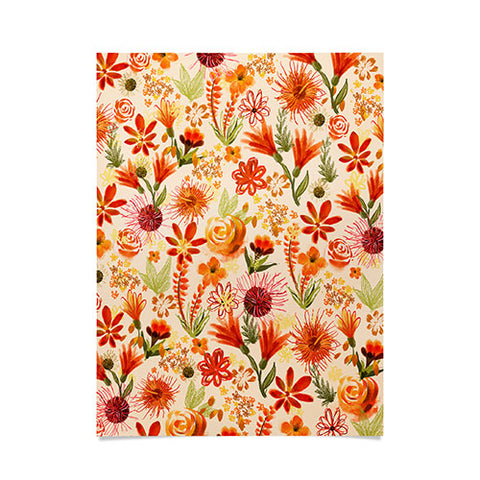ChrissyInk Watercolor flowers orange red Poster
