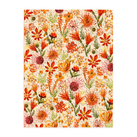 ChrissyInk Watercolor flowers orange red Puzzle