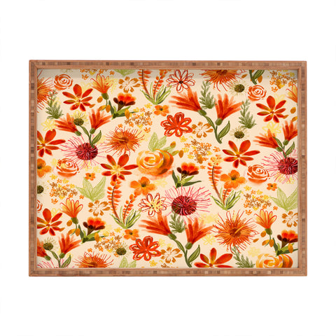 ChrissyInk Watercolor flowers orange red Rectangular Tray