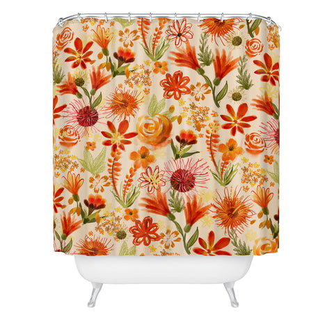 ChrissyInk Watercolor flowers orange red Shower Curtain