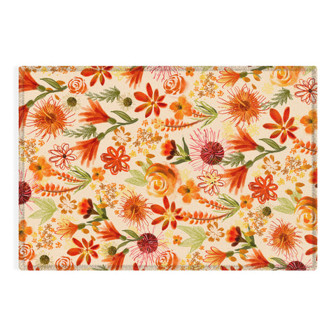 ChrissyInk Watercolor flowers orange red Outdoor Rug