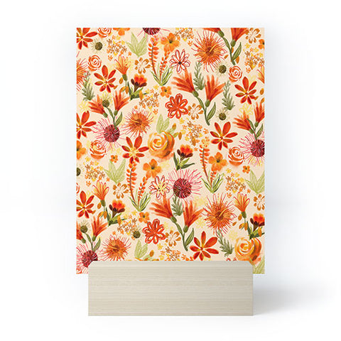 ChrissyInk Watercolor flowers orange red Mini Art Print