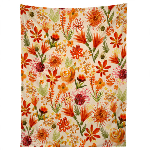 ChrissyInk Watercolor flowers orange red Tapestry