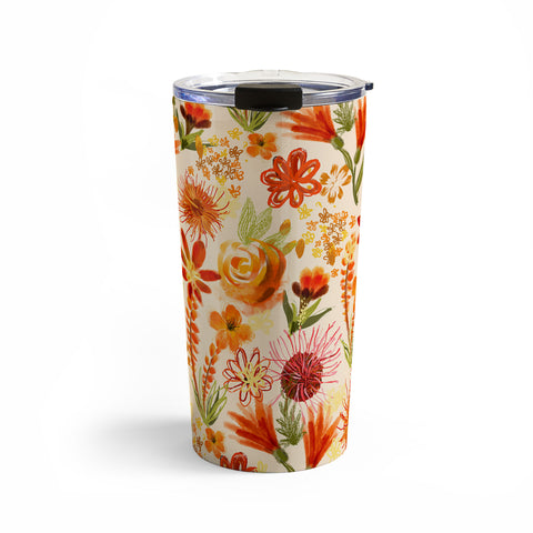 ChrissyInk Watercolor flowers orange red Travel Mug
