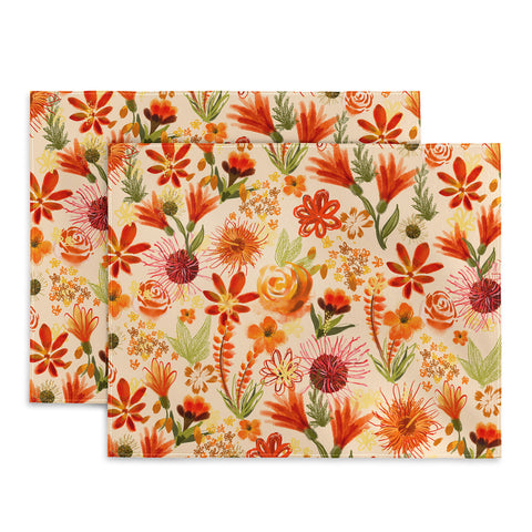 ChrissyInk Watercolor flowers orange red Placemat