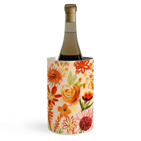ChrissyInk Watercolor flowers orange red Wine Chiller