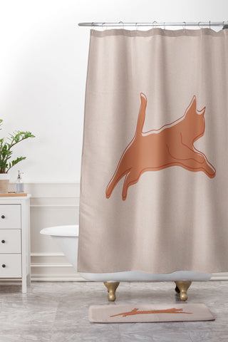 Christabel Jumping Cat Shower Curtain And Mat