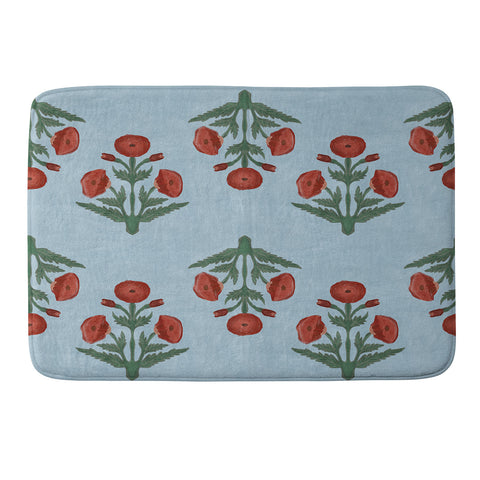 Christabel Pastel Mughal Poppies Pattern Memory Foam Bath Mat