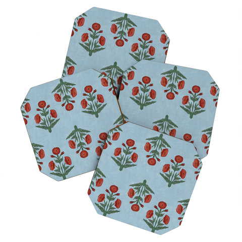 Christabel Pastel Mughal Poppies Pattern Coaster Set