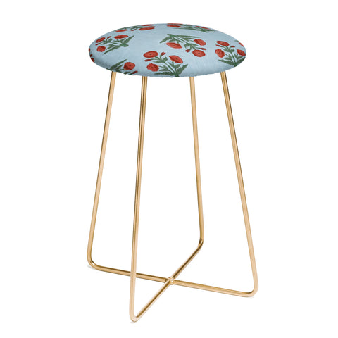 Christabel Pastel Mughal Poppies Pattern Counter Stool