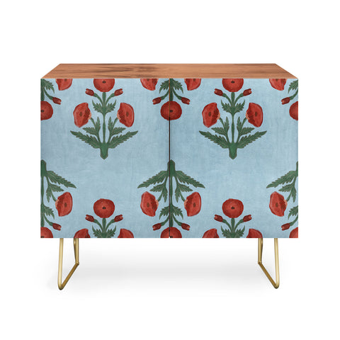 Christabel Pastel Mughal Poppies Pattern Credenza