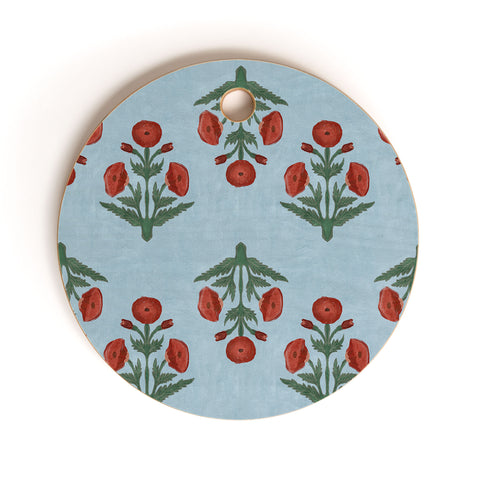 Christabel Pastel Mughal Poppies Pattern Cutting Board Round