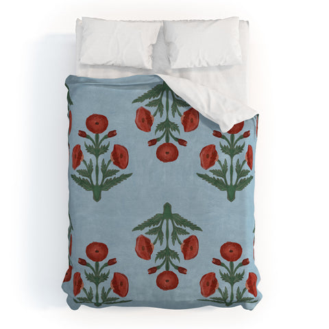 Christabel Pastel Mughal Poppies Pattern Duvet Cover