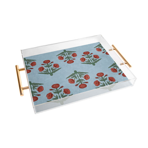 Christabel Pastel Mughal Poppies Pattern Acrylic Tray