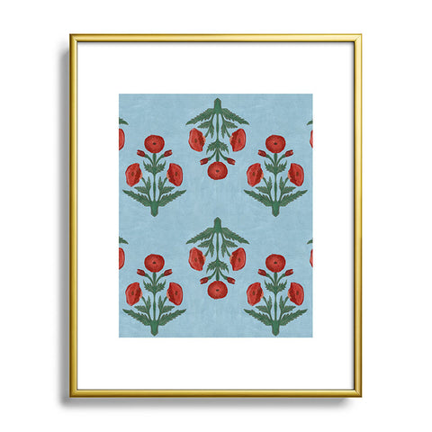 Christabel Pastel Mughal Poppies Pattern Metal Framed Art Print
